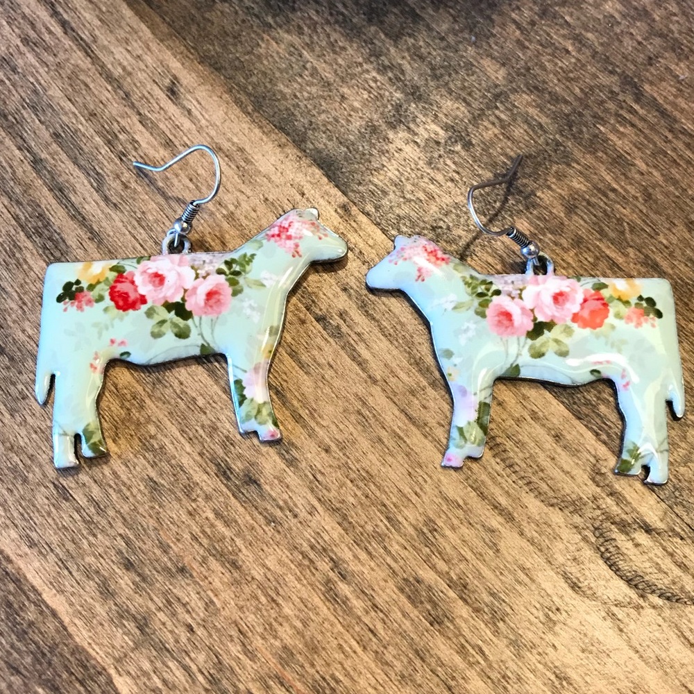 🐄 COW Earrings Dangle Floral Pattern 🐄❤️🐄❤️🐄